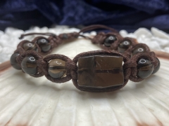 Makramee-Armband mit Rauchquarz-Perlen, gewachste Baumwolle braun, handgefertigt