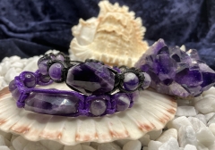 Amethyst Perlen-Armband, Baumwolle lila, handgefertigt