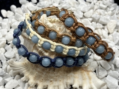 Makramee Armband mit Aquamarin Perlen, Textilband blau, handgefertigt